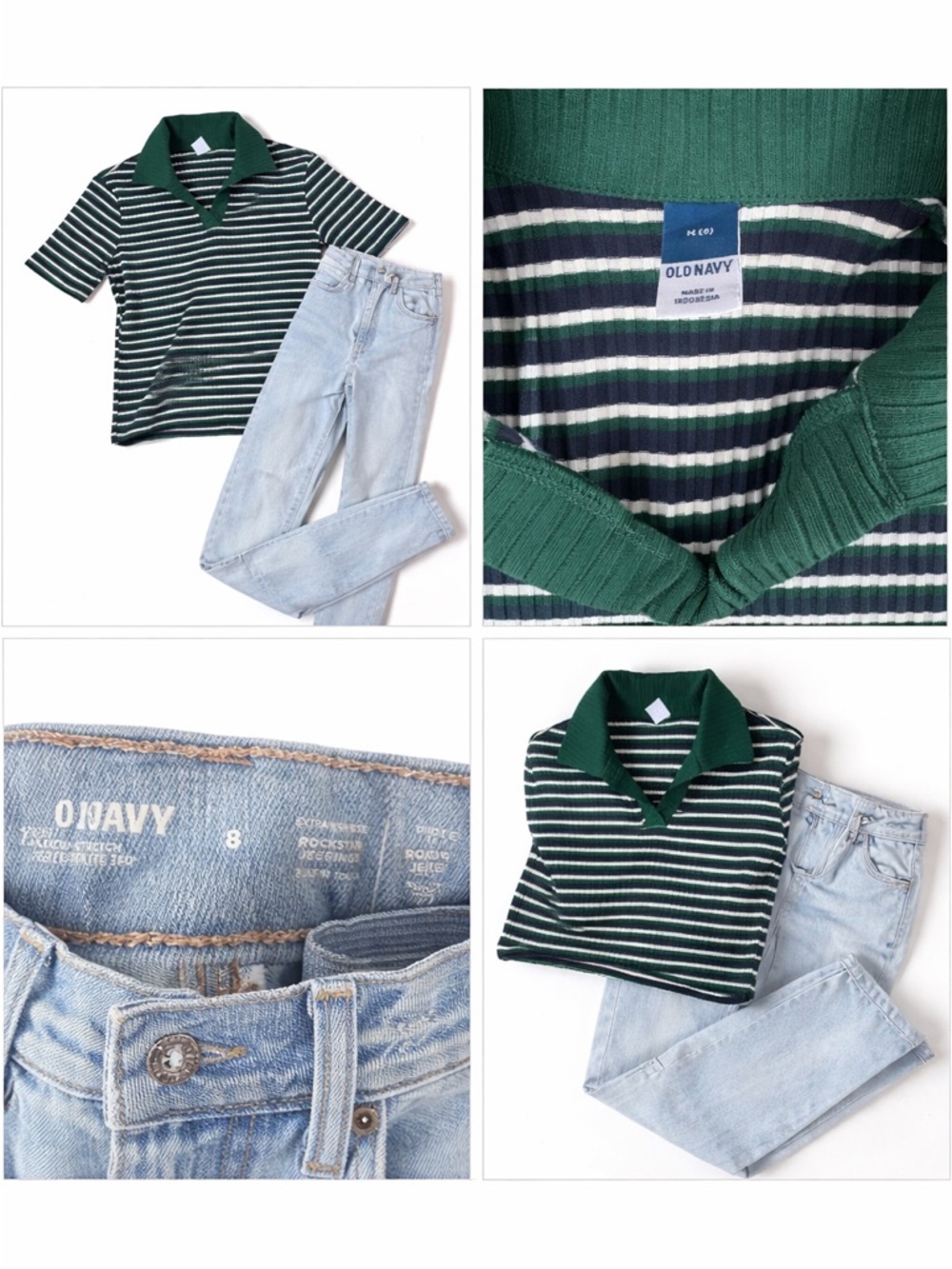 💚 Old Navy Striped Top + Rockstar Jeggings Outfit – Size M / 8